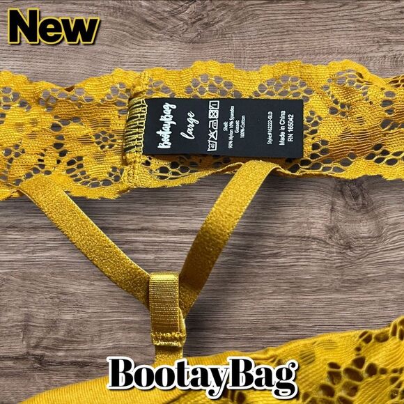 NEW BootayBag Golden Yellow Floral Lace Thong – Size Large - Picture 3 of 4